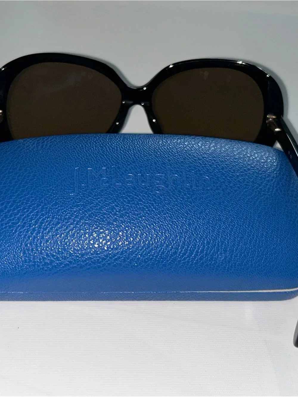 Black Oversized Sunglasses with Blue Case. J Mcglaughlin